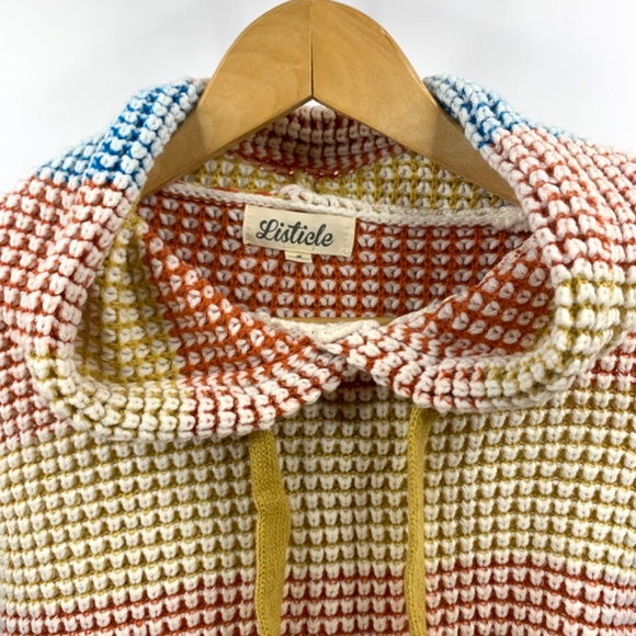 Listicle, women’s boho waffle knit multicolored striped pullover hoodie sweater - Picture 4 of 12